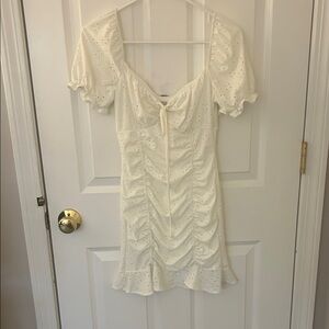Windsor Cream/White Eyelet Tie-Front Mini Dress